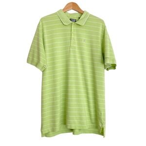 IZOD Mens XL Golf Polo Shirt Green White Striped Athletic Stretch Pima Cotton‎